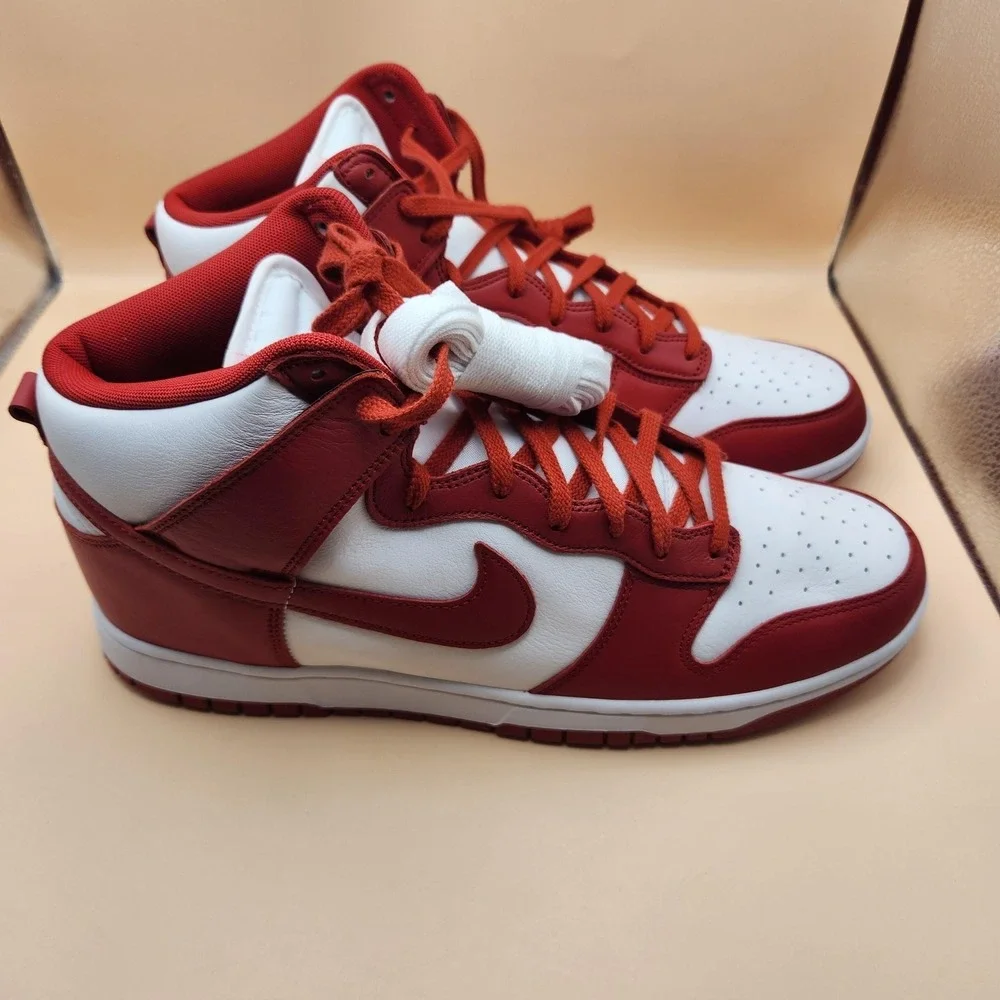 Nike Dunk Hi Retro SE Shoes Mens Size 14 White Red HF3743-101 High Top Sneakers